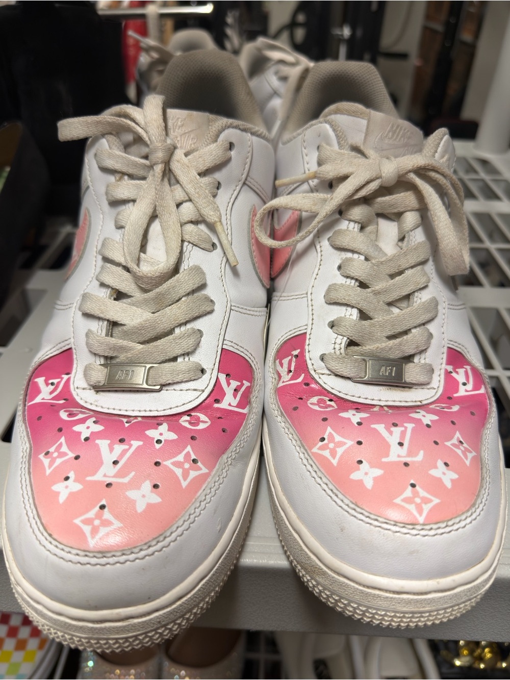 Nike White Sneakers with Pink Gradient Louis Vuitton monogram